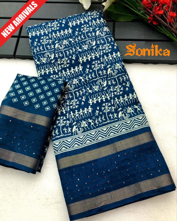 Dola Silk Saree Tribal Dance Print Saree