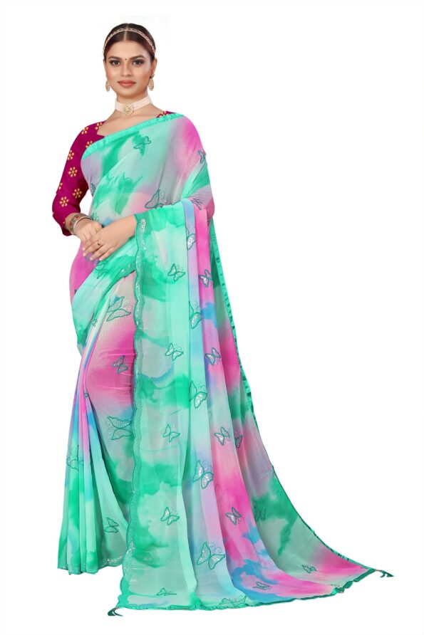 Georgette Sequence Butterfly Embroideried Cut-Work Saree