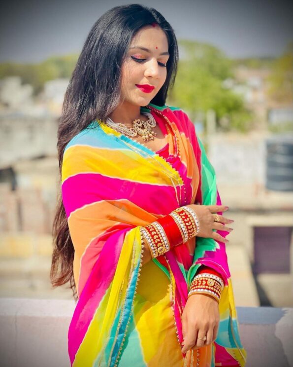 Georgette Leheriya Saree with Gota Patti Lace