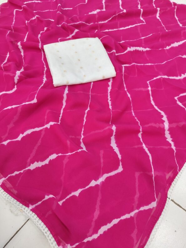 Georgette Saree with White Border and Fancy Blouse