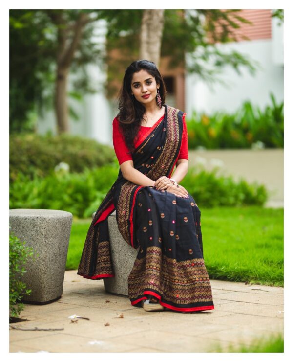 Jute Black Saree All Time Hit - Image 3