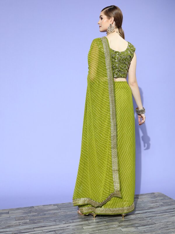 Georgette Leheriya Saree with Border and Blouse Work - Image 2