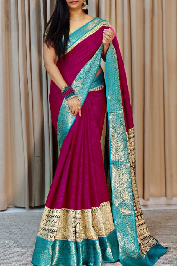 Printed Dola Silk Checkered Saree