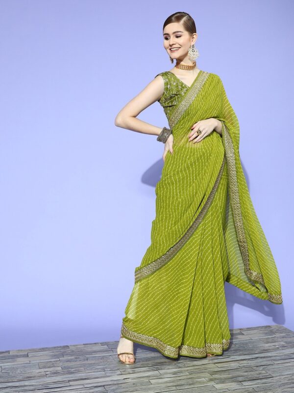 Georgette Leheriya Saree with Border and Blouse Work - Image 3