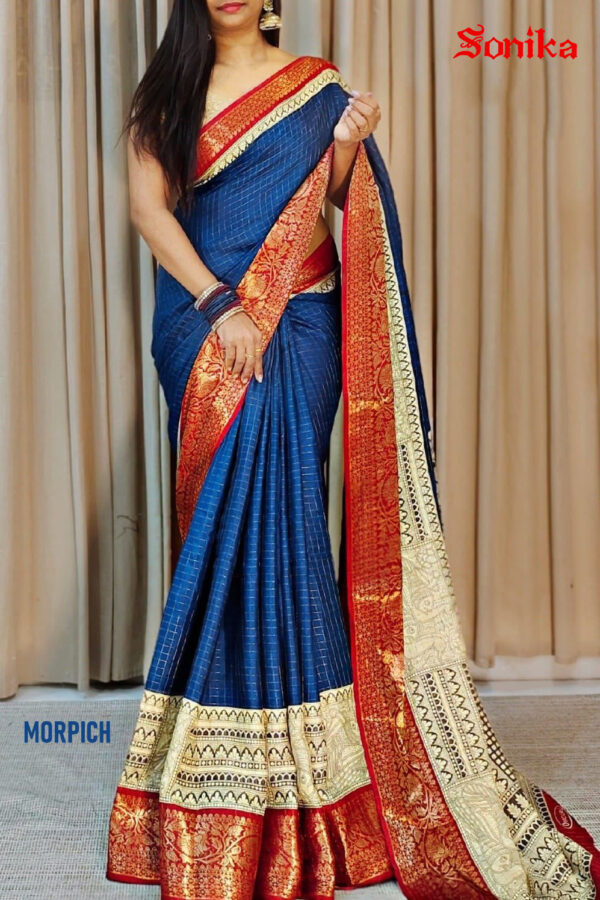 Printed Dola Silk Checkered Saree