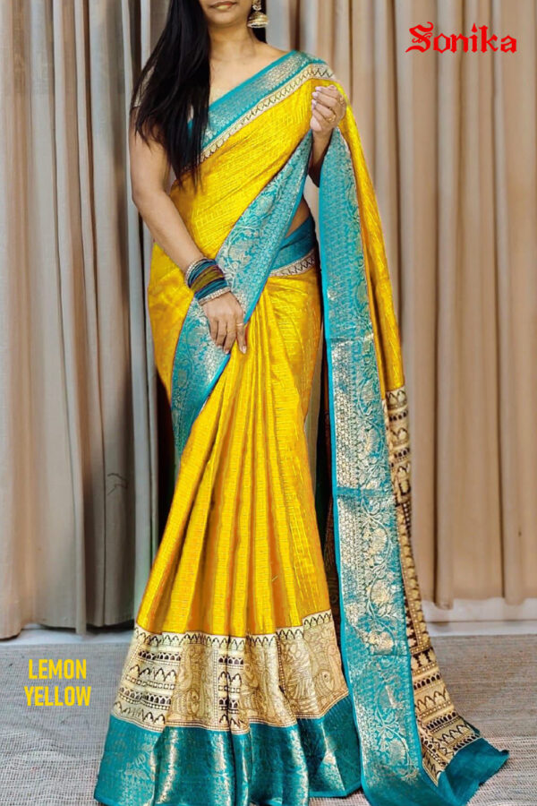 Printed Dola Silk Checkered Saree