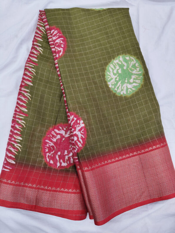 Printed Dola Silk Checkered Saree