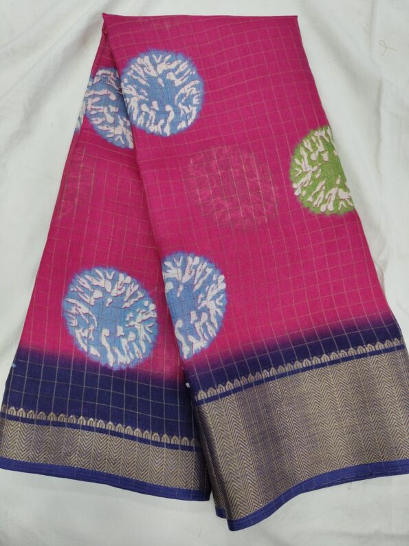 Printed Dola Silk Checkered Saree