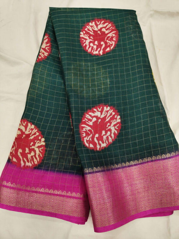 Printed Dola Silk Checkered Saree
