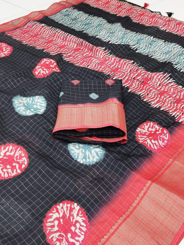 Dola Silk Checks Saree (Full Set 6 Piece) - Image 8