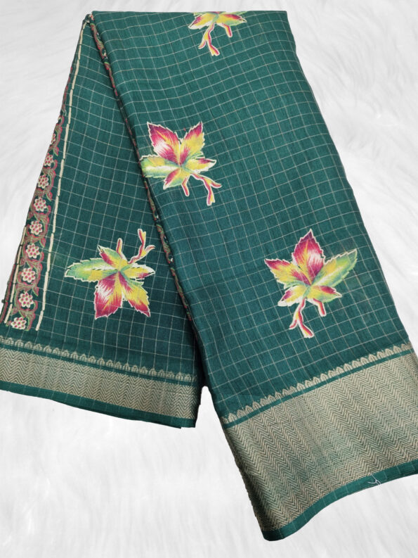 Dola Silk Checks Saree (Full Set 6 Piece) - Image 2