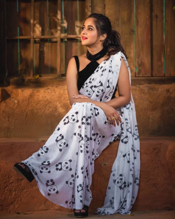 Georgette Panda Print Saree - Image 3