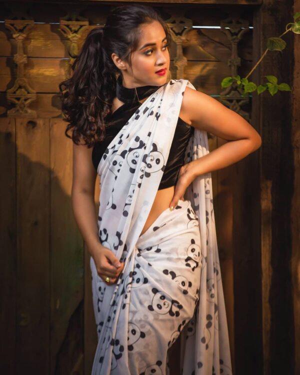 Georgette Panda Print Saree - Image 4