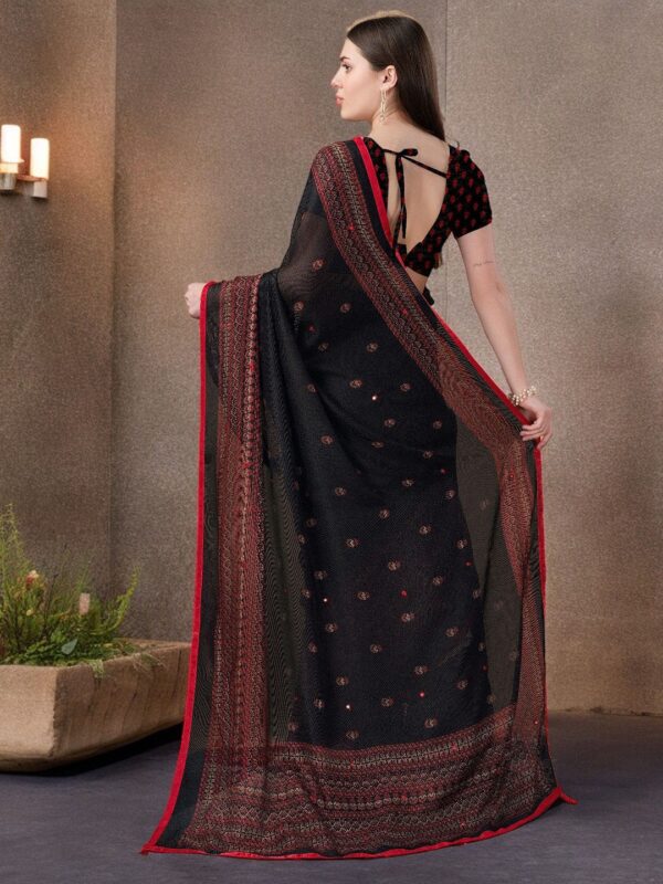 Jute Printed Saree with Mirror Work - Image 3