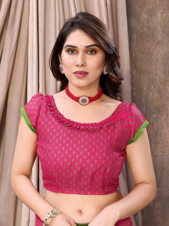 Jute Printed Saree with Mirror Work - Image 4