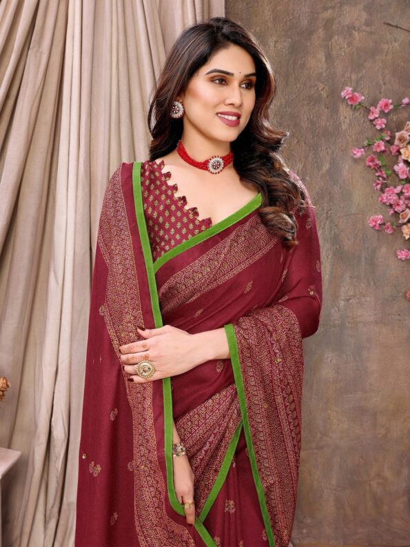 Jute Printed Saree with Mirror Work - Image 3