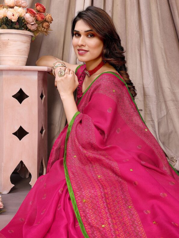 Jute Printed Saree with Mirror Work - Image 2