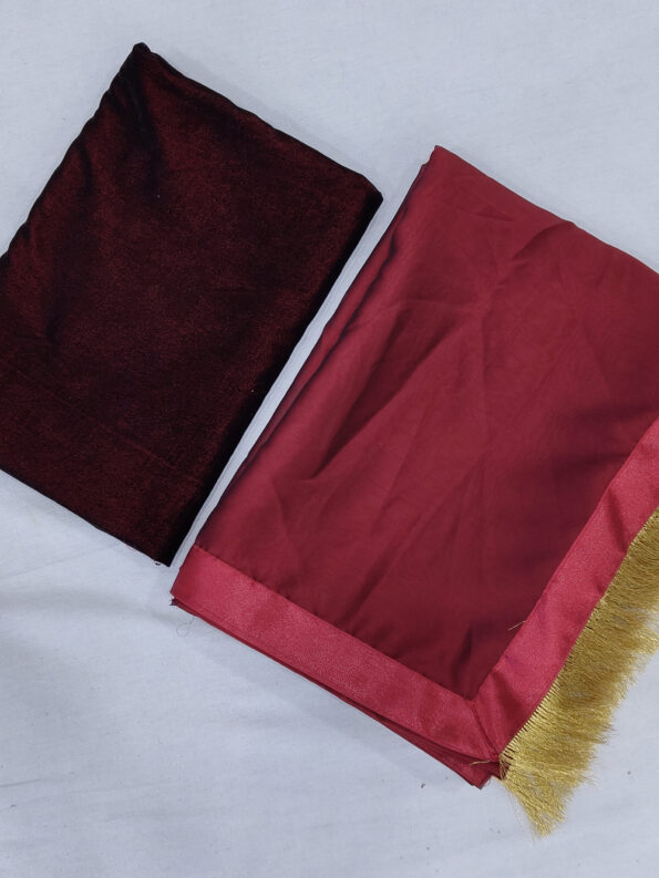 Rashmika Two-Tone Maroon Saree with Velvet Blouse & Tassel on Pallu - Image 4