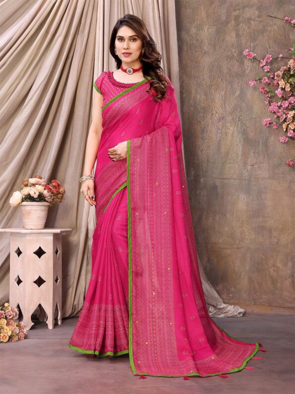 Jute Printed Saree with Mirror Work