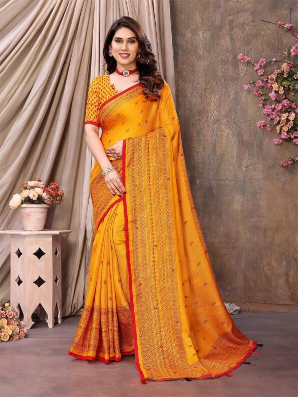 Jute Printed Saree with Mirror Work
