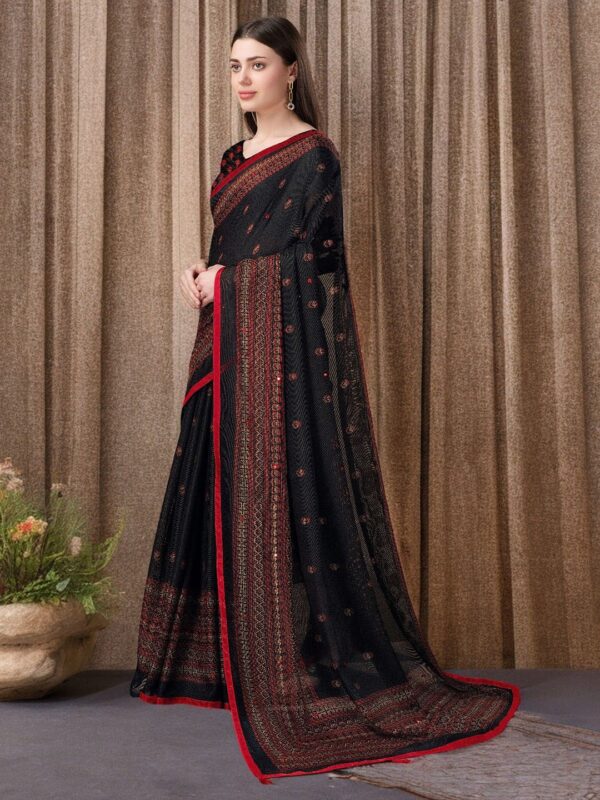 Jute Printed Saree with Mirror Work - Image 2