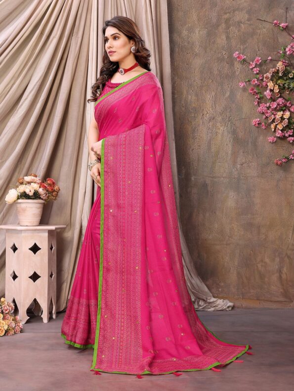 Jute Printed Saree with Mirror Work - Image 3