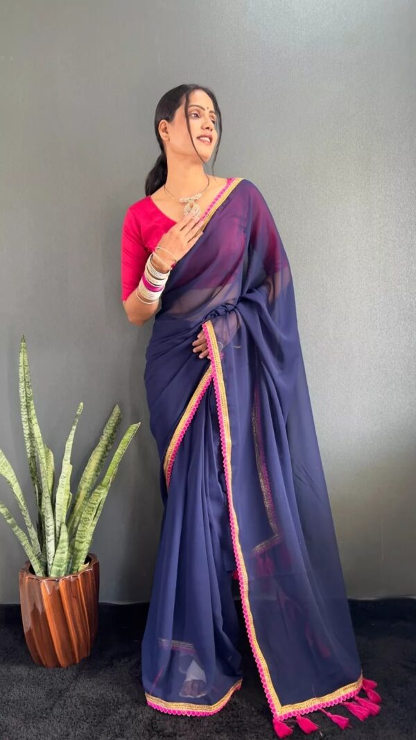 Georgette Saree with Lace Border & Tassels on Pallu - Image 3