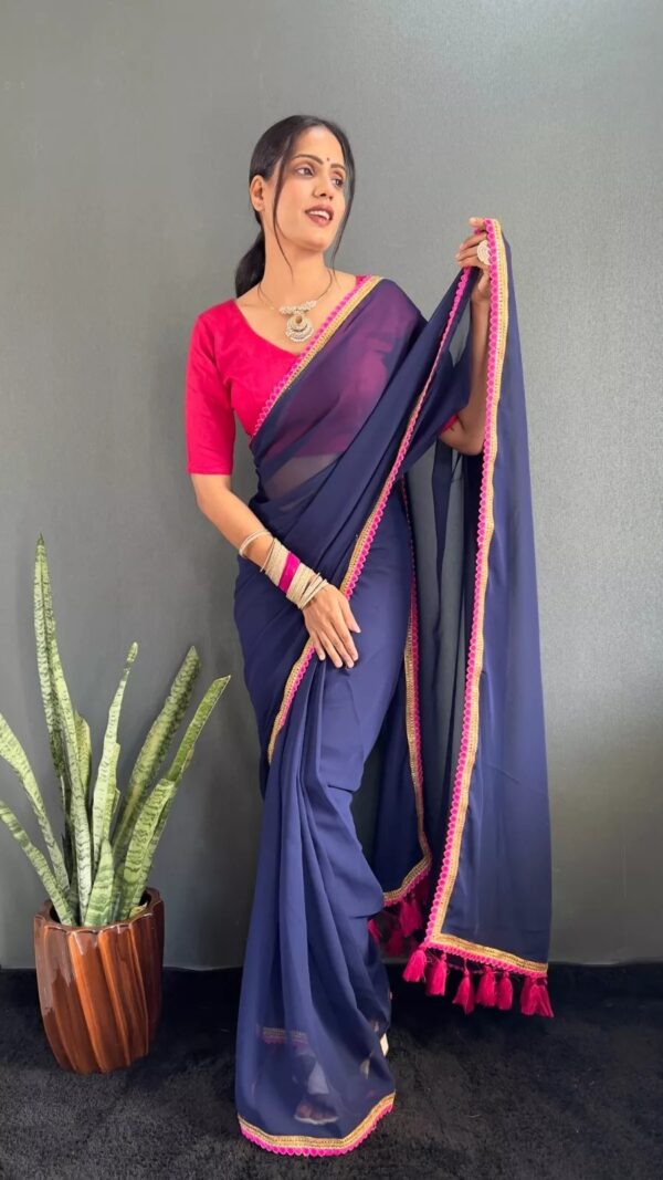 Georgette Saree with Lace Border & Tassels on Pallu - Image 2