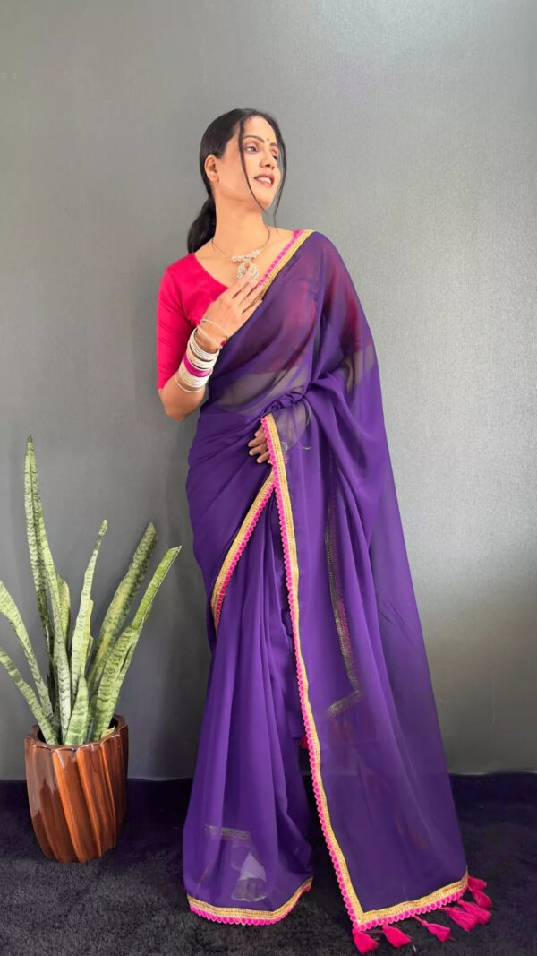 Georgette Saree with Lace Border & Tassels on Pallu - Image 3