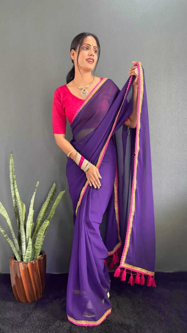 Georgette Saree with Lace Border & Tassels on Pallu - Image 2