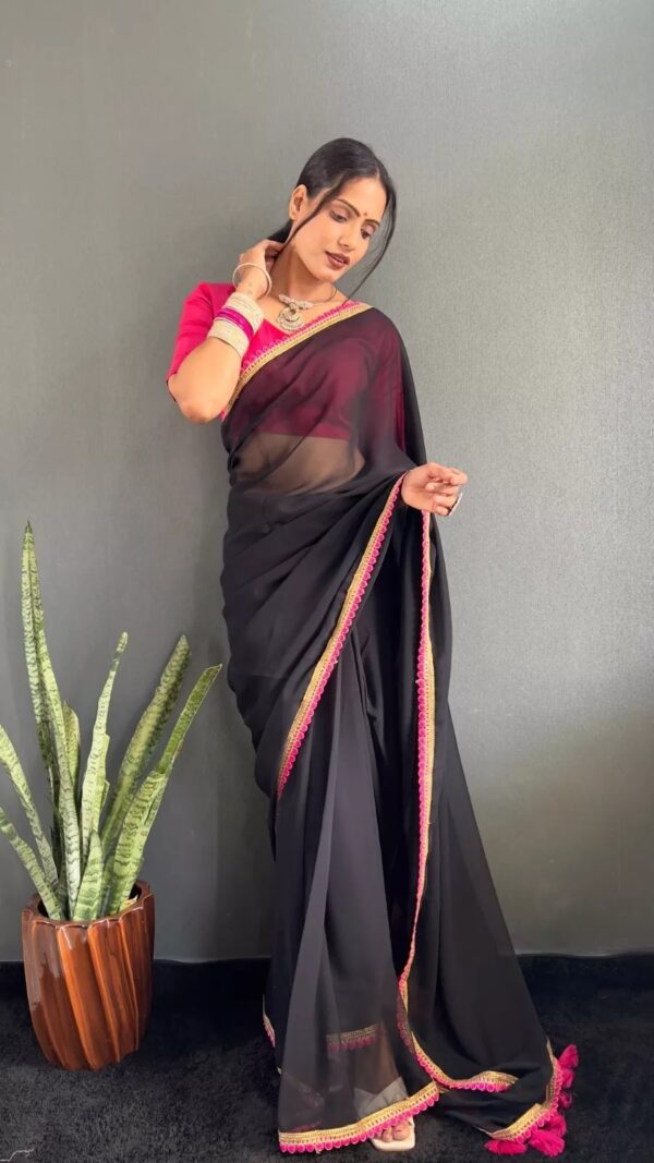 Georgette Saree with Lace Border & Tassels on Pallu - Image 3