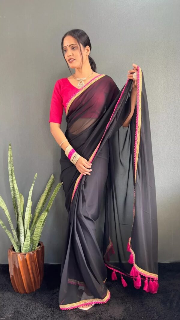 Georgette Saree with Lace Border & Tassels on Pallu - Image 2