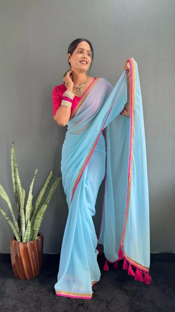 Georgette Saree with Lace Border & Tassels on Pallu - Image 3