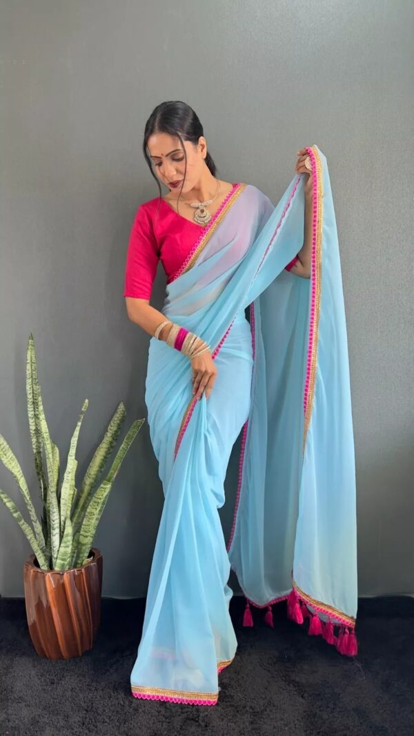 Georgette Saree with Lace Border & Tassels on Pallu - Image 2