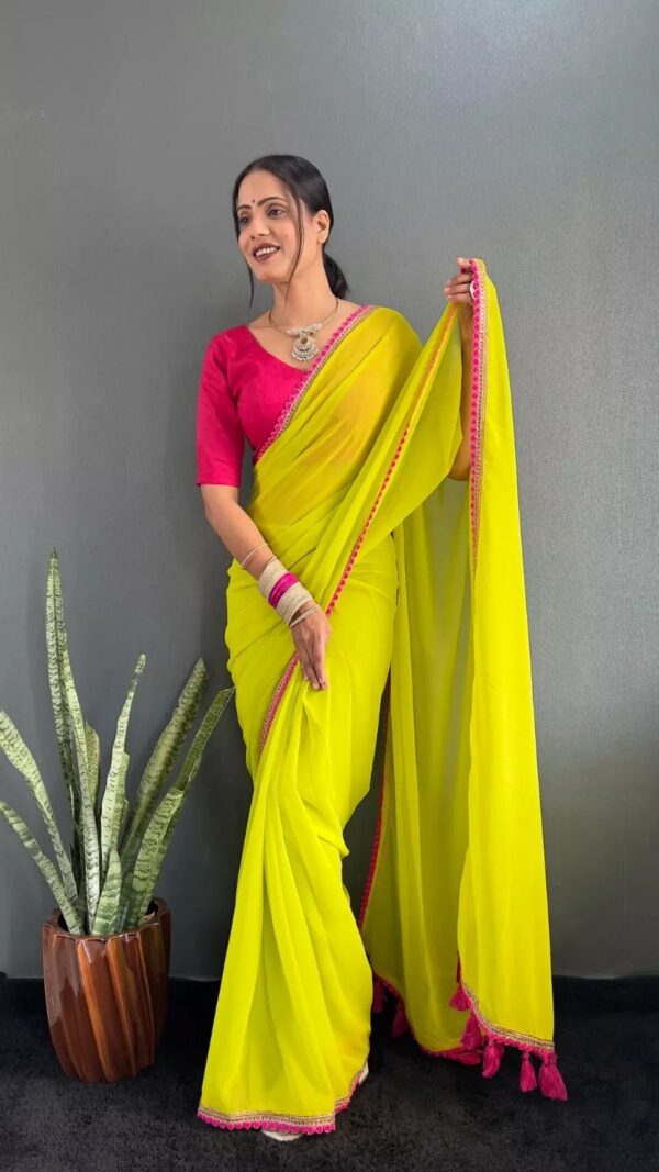 Georgette Saree with Lace Border & Tassels on Pallu - Image 2