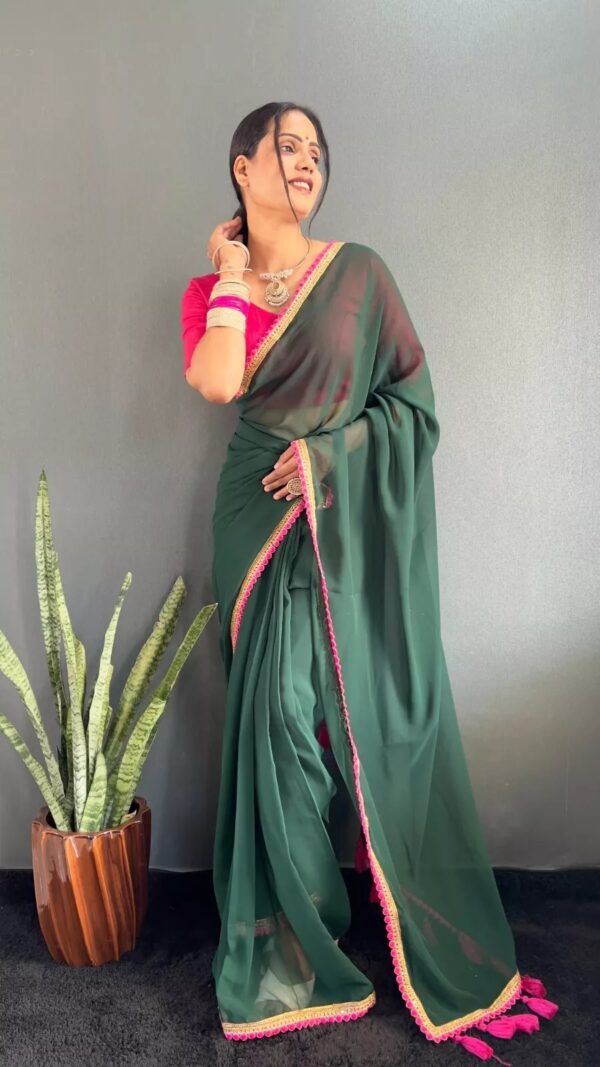 Georgette Saree with Lace Border & Tassels on Pallu - Image 3