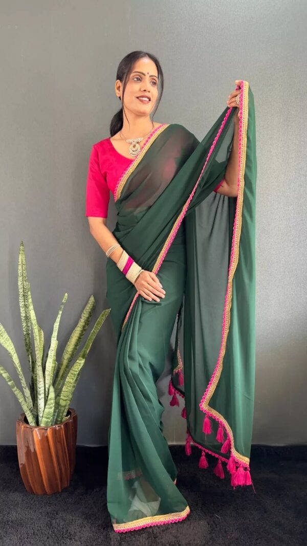 Georgette Saree with Lace Border & Tassels on Pallu - Image 2