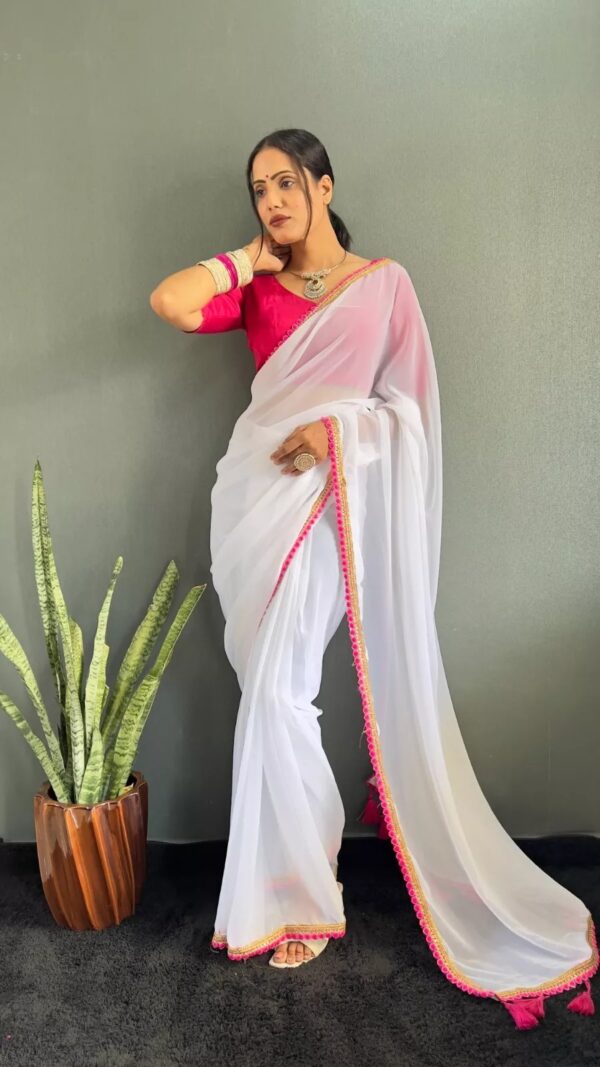 Georgette Saree with Lace Border & Tassels on Pallu - Image 3