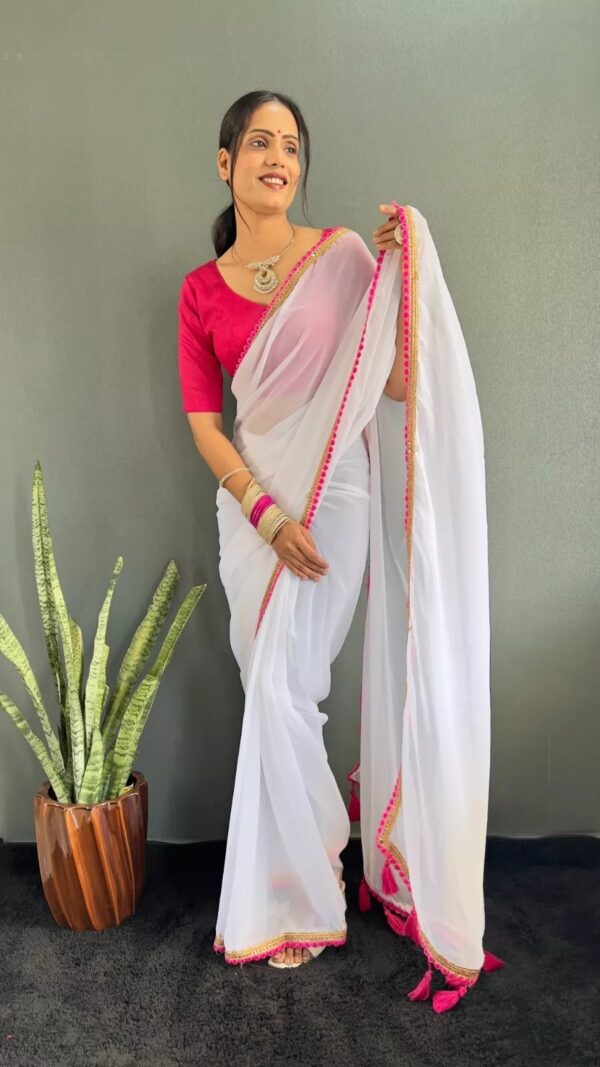 Georgette Saree with Lace Border & Tassels on Pallu - Image 2