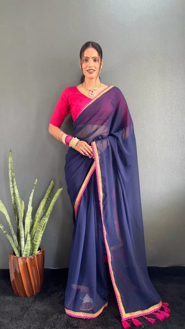 Georgette Saree with Lace Border & Tassels on Pallu