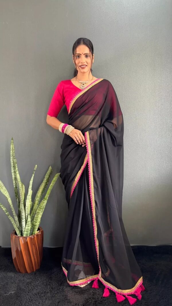 Georgette Saree with Lace Border & Tassels on Pallu