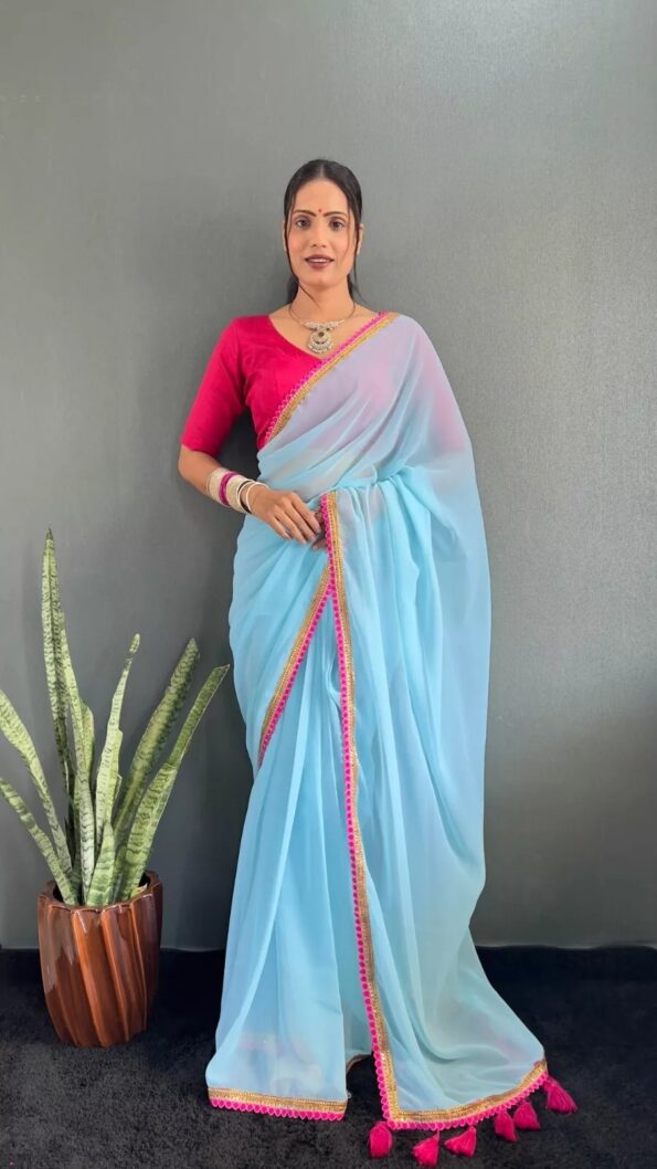 Georgette Saree with Lace Border & Tassels on Pallu