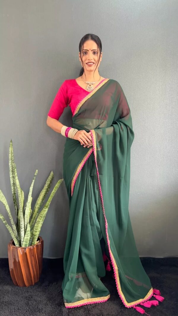 Georgette Saree with Lace Border & Tassels on Pallu