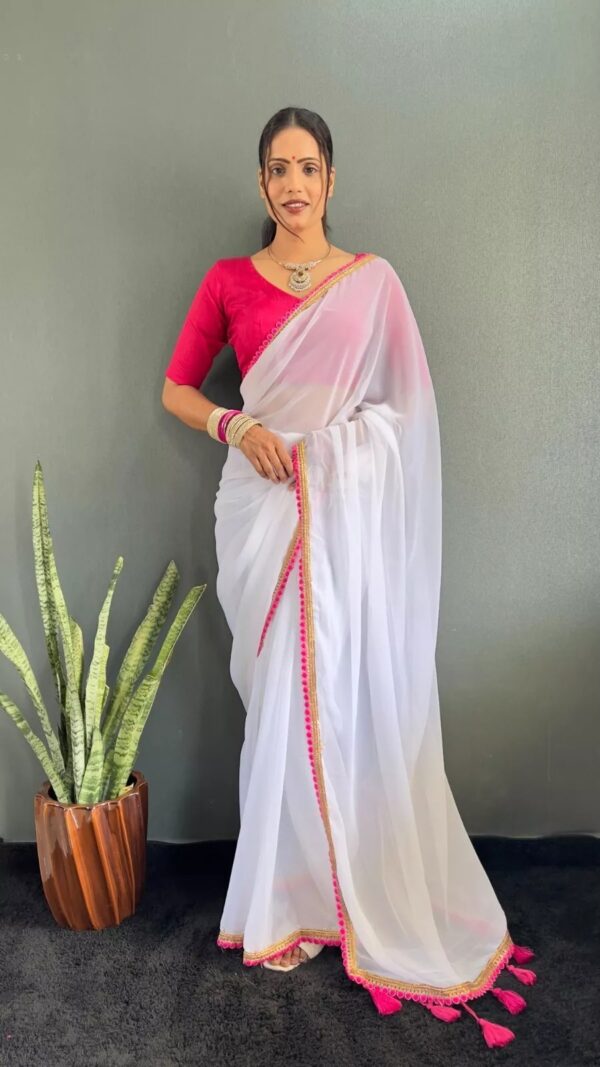 Georgette Saree with Lace Border & Tassels on Pallu