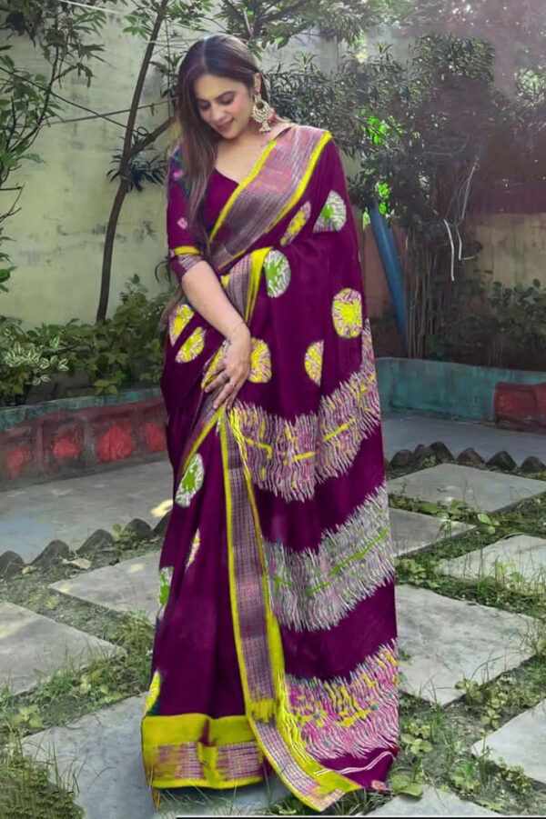 Marshmellow Saree with Bandhani Print