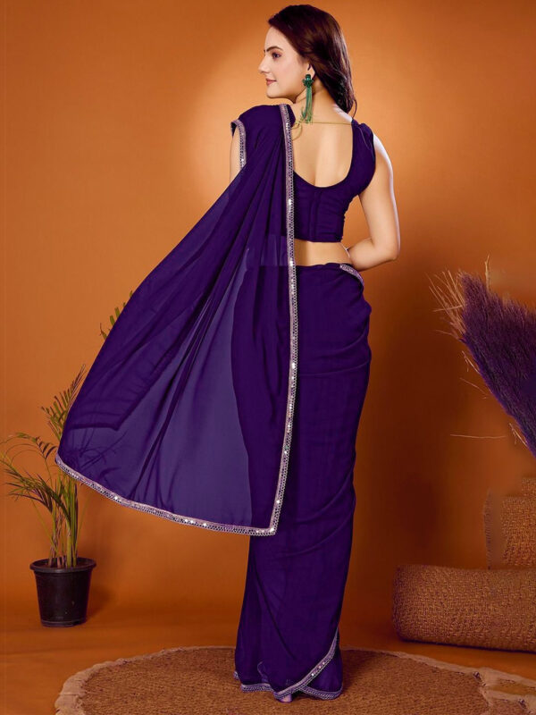 Plain Georgette Saree with Mirror Lace - Image 2