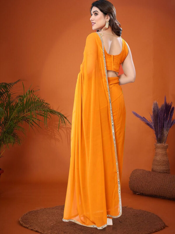 Plain Georgette Saree with Mirror Lace - Image 2