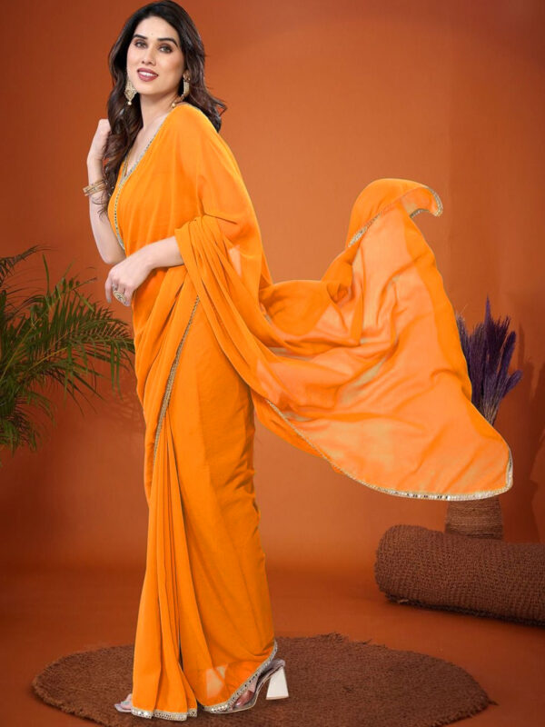 Plain Georgette Saree with Mirror Lace - Image 3