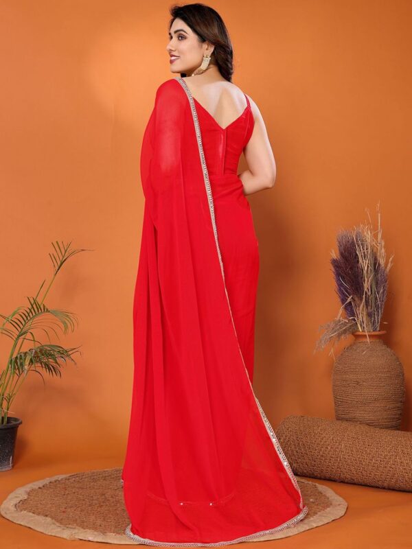 Plain Georgette Saree with Mirror Lace - Image 2