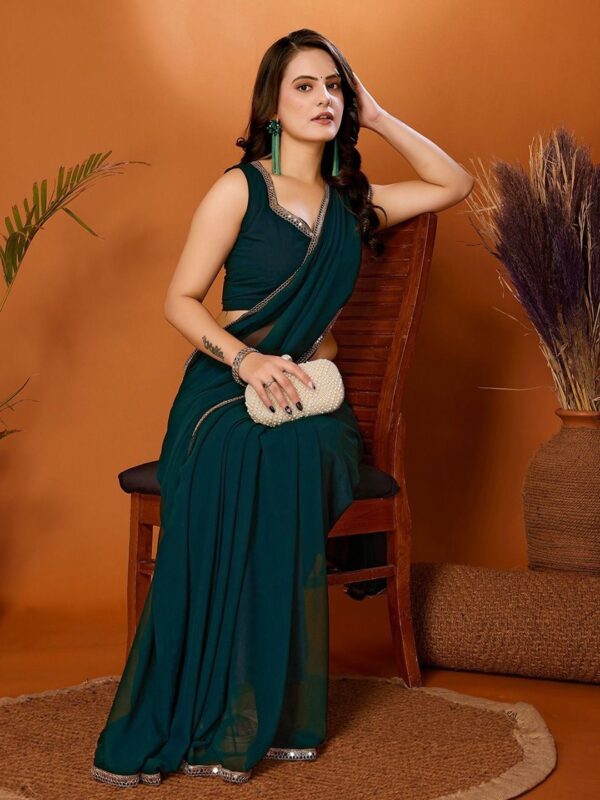 Plain Georgette Saree with Mirror Lace